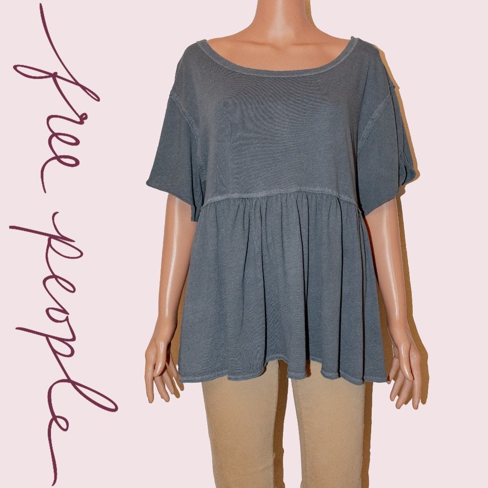 Grey Cotton Babydoll Tee | We the Free | Free People | Size S